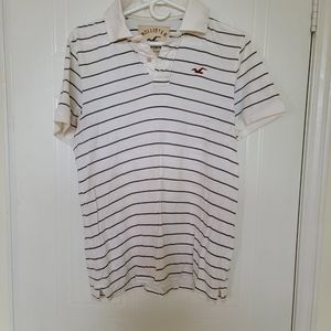 Hollister Men's Striped Short Sleeve Polo Shirt, Large, White/Brown